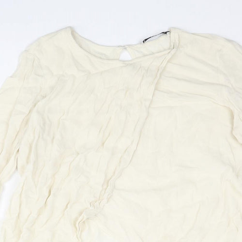 Mango Womens Ivory Polyester Basic Blouse Size XS Round Neck