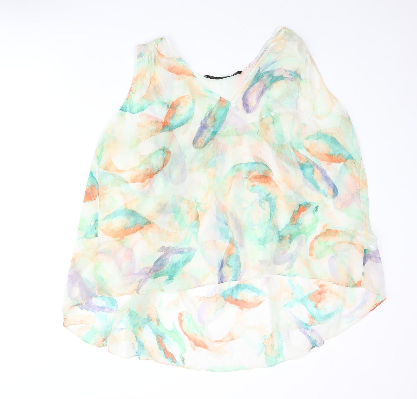 Zara Womens Multicoloured Geometric Polyester Camisole Blouse Size M V-Neck - Hi-Low