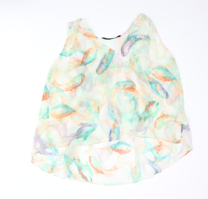 Zara Womens Multicoloured Geometric Polyester Camisole Blouse Size M V-Neck - Hi-Low
