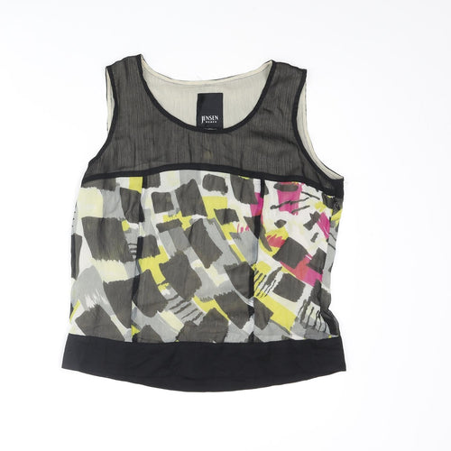 Jensen Womens Black Polyester Camisole Blouse Size 10 Round Neck - Geometric Print