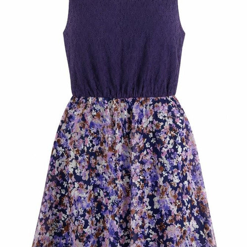New Look Womens Purple Polyester A-Line Size 8 Round Neck Button - Floral Skirt