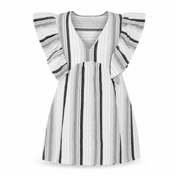 Pull&Bear Womens Grey Striped Polyester A-Line Size S V-Neck Pullover - Frill