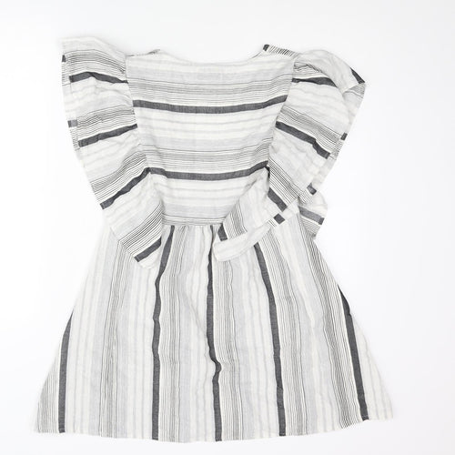 Pull&Bear Womens Grey Striped Polyester A-Line Size S V-Neck Pullover - Frill