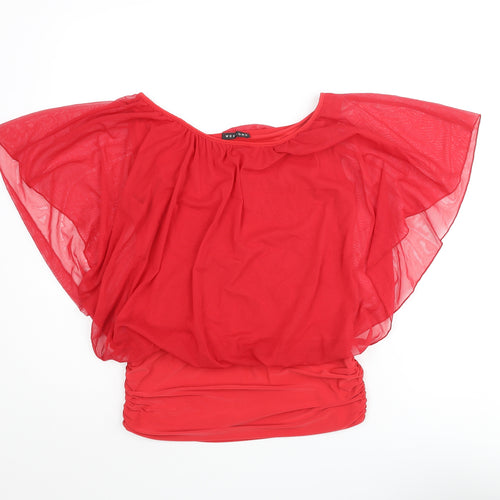 West One Womens Red Polyester Basic Blouse Size 12 Round Neck