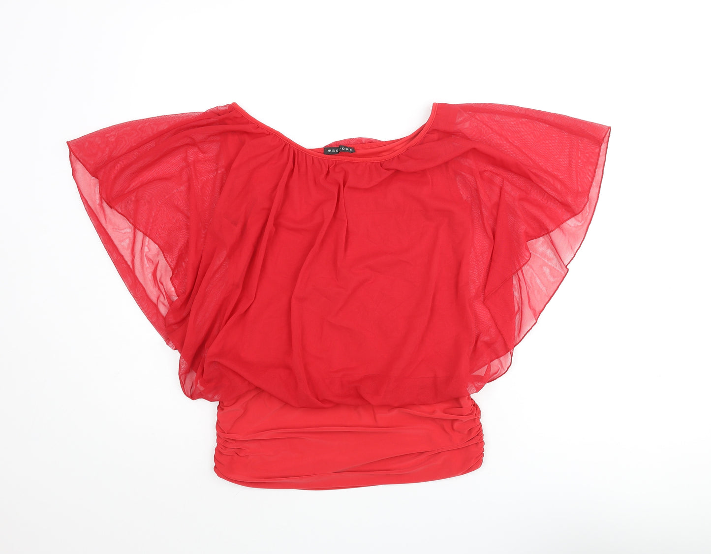 West One Womens Red Polyester Basic Blouse Size 12 Round Neck