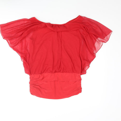 West One Womens Red Polyester Basic Blouse Size 12 Round Neck