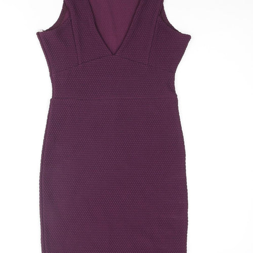 Boohoo Womens Purple Polyester Bodycon Size 10 V-Neck Pullover - Textured