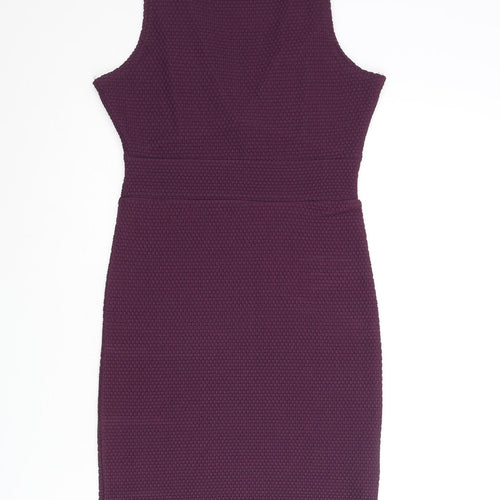 Boohoo Womens Purple Polyester Bodycon Size 10 V-Neck Pullover - Textured