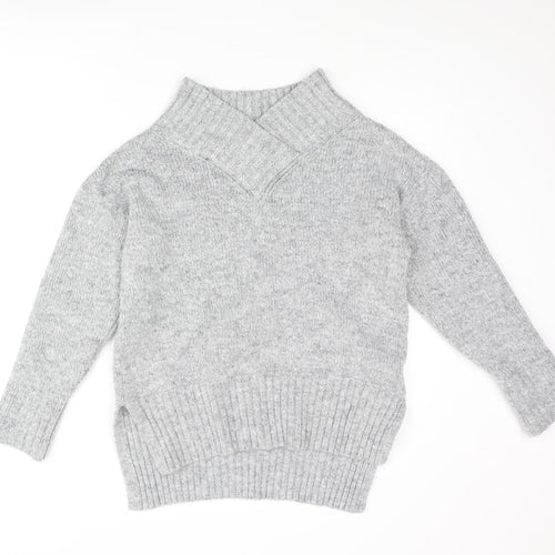 NEXT Womens Grey V-Neck Acrylic Pullover Jumper Size S
