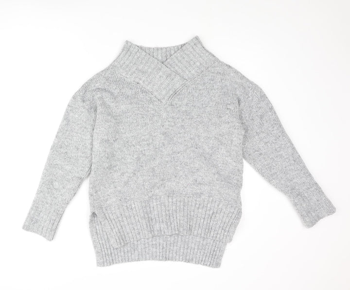 NEXT Womens Grey V-Neck Acrylic Pullover Jumper Size S