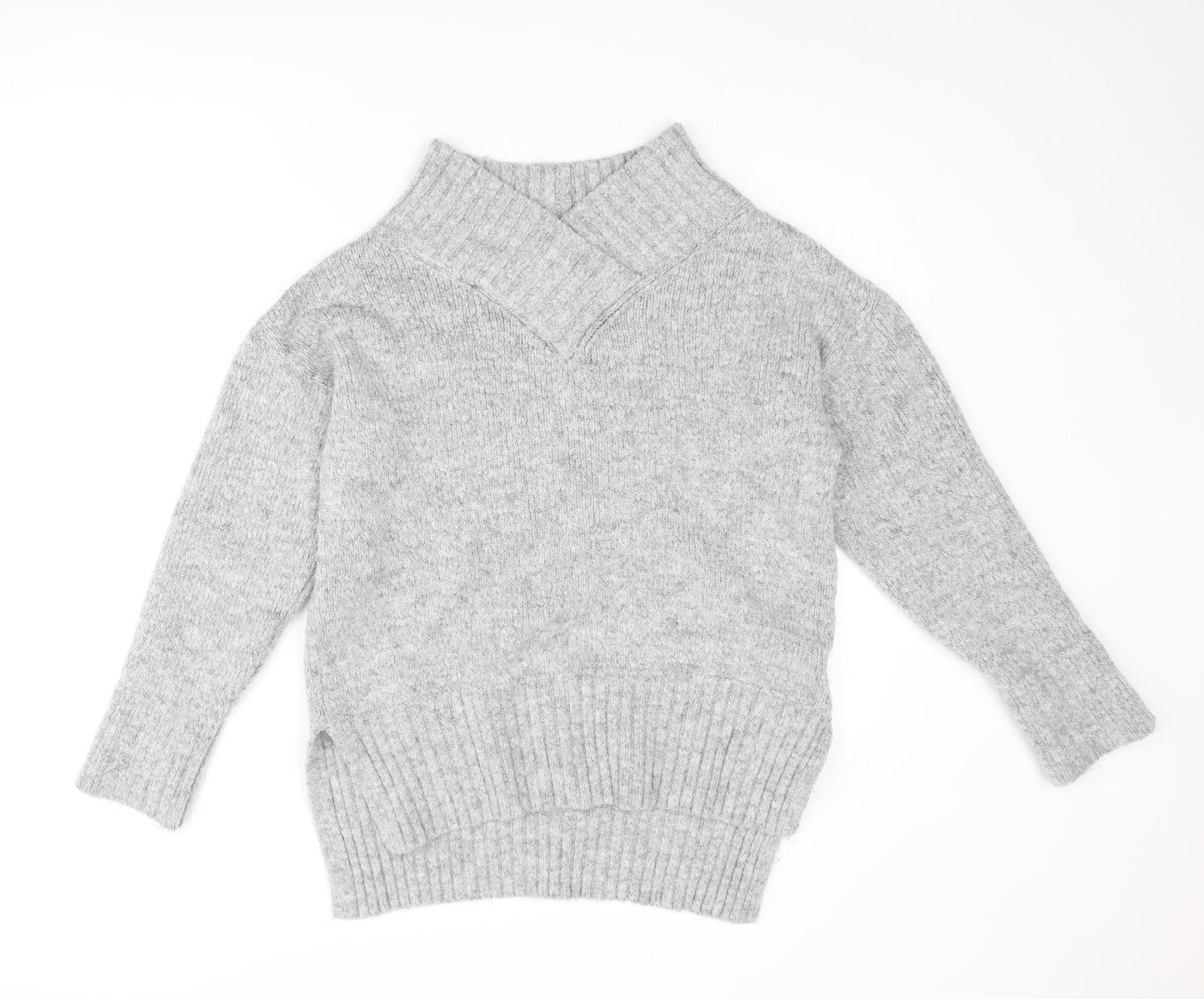 NEXT Womens Grey V-Neck Acrylic Pullover Jumper Size S