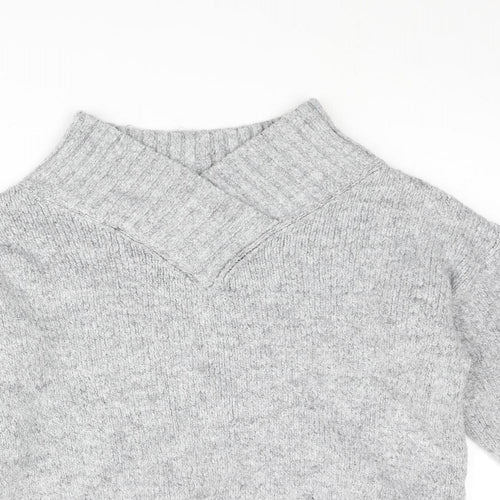 NEXT Womens Grey V-Neck Acrylic Pullover Jumper Size S