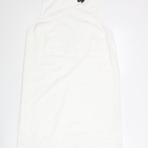 Cynthia Rowley Womens White Polyester Shift Size 10 Round Neck Button - Cut Out Detail