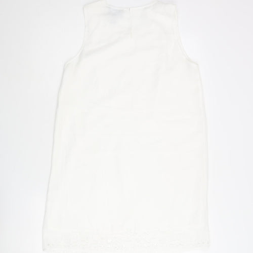 Cynthia Rowley Womens White Polyester Shift Size 10 Round Neck Button - Cut Out Detail
