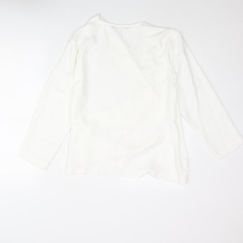Zara Womens White Polyester Basic Blouse Size L V-Neck - Cowl Front