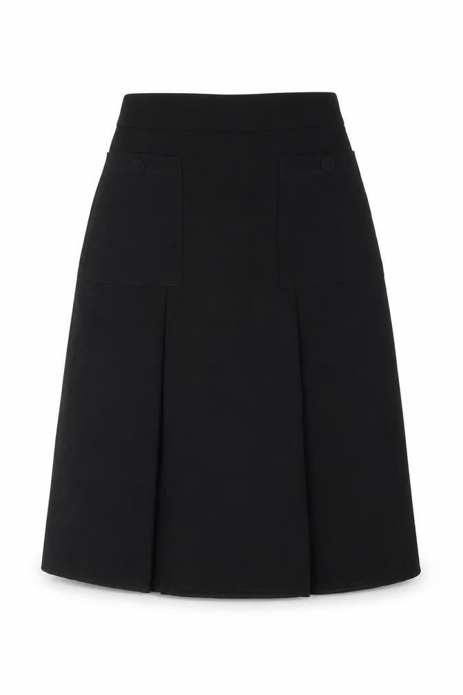 Front view of Mango women’s black polyester a-line skirt, size S, zip