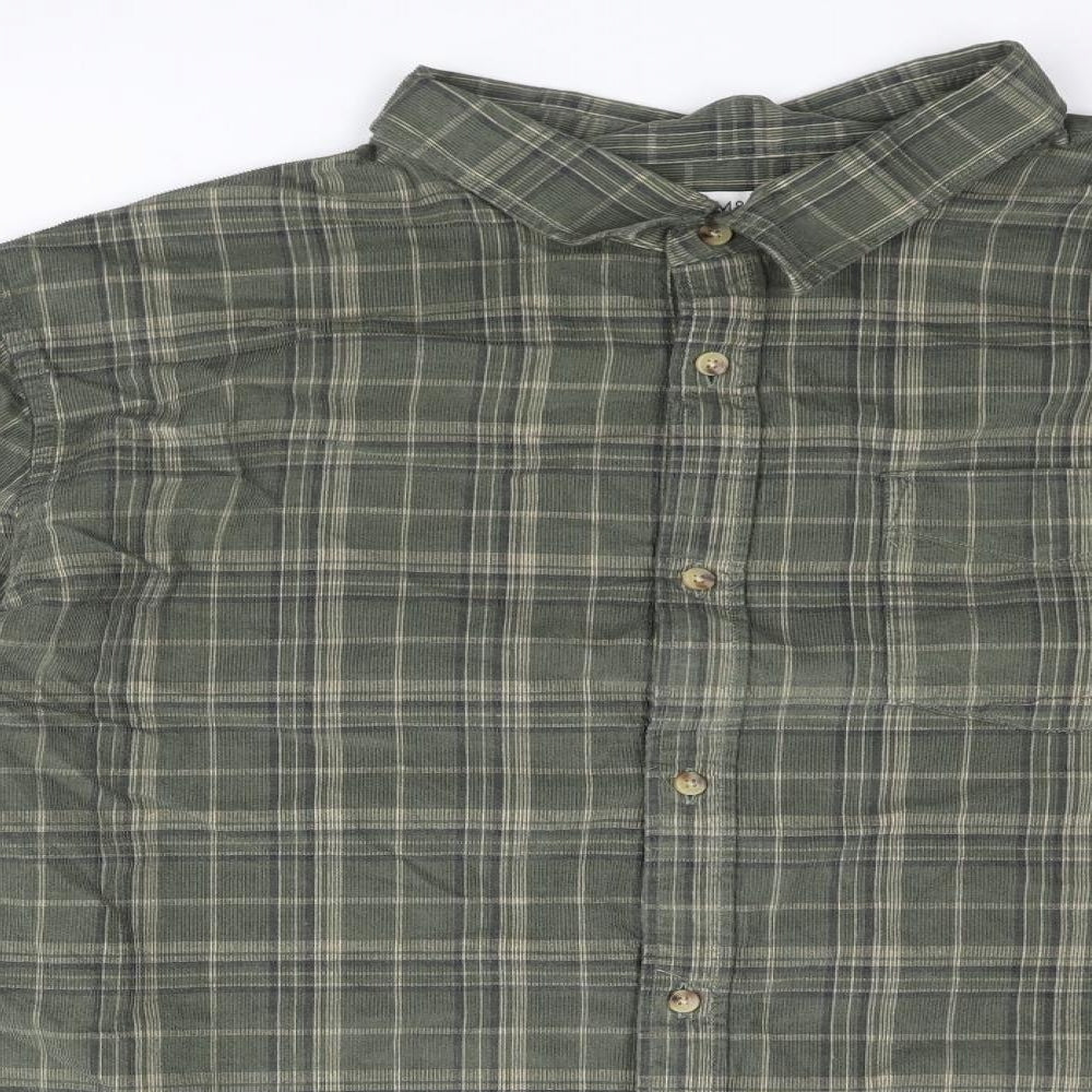 Marks and Spencer Mens Green Camouflage Cotton Button-Up Size 4XL Collared Button