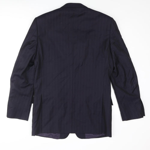 Savoy Taylors Guild Mens Blue Striped Wool Jacket Blazer Size 38 Regular