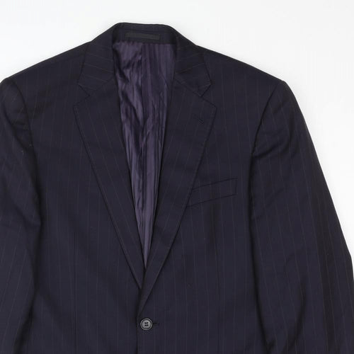 Savoy Taylors Guild Mens Blue Striped Wool Jacket Blazer Size 38 Regular