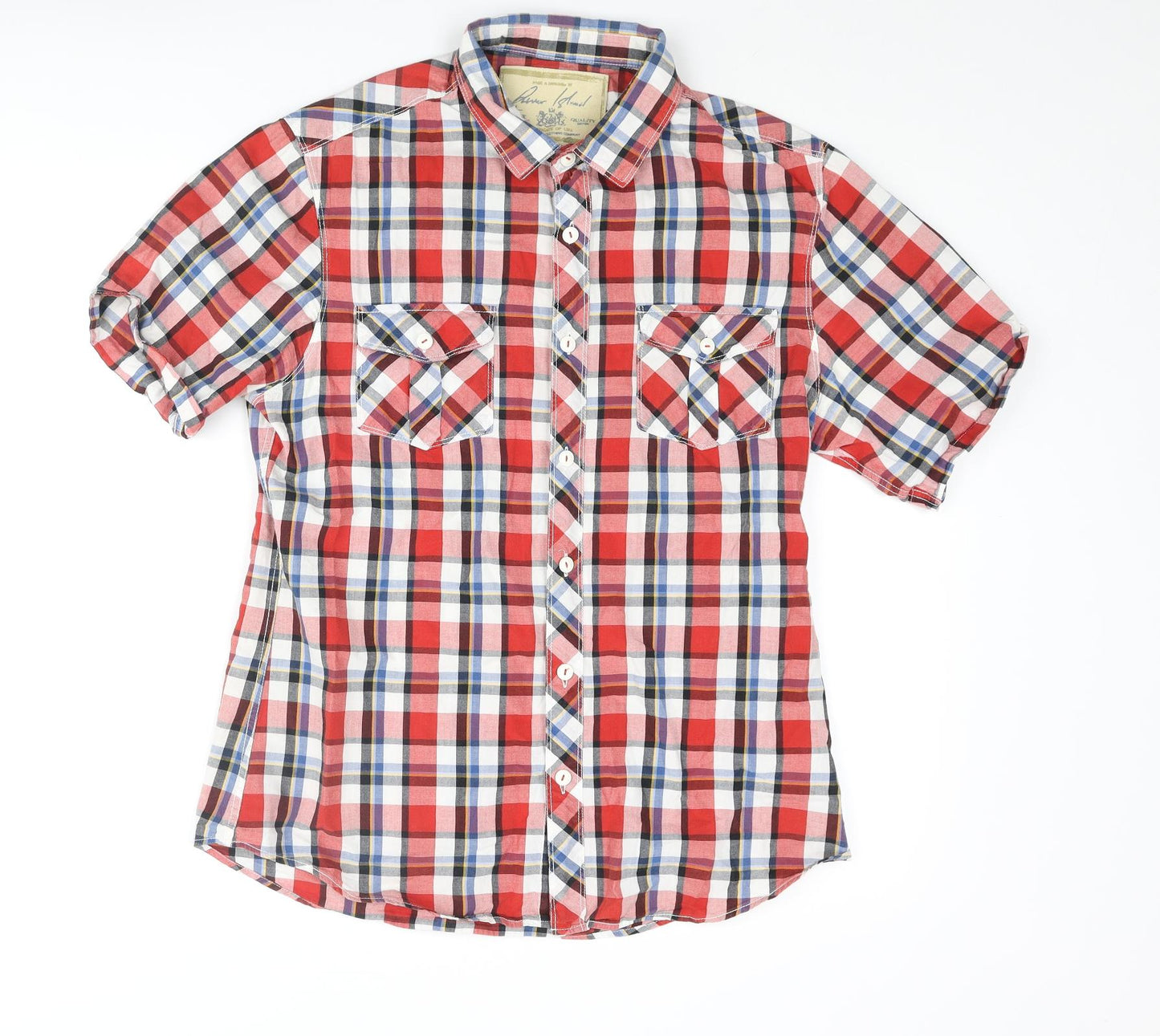 River Island Mens Multicoloured Check Cotton Button-Up Size M Collared Button
