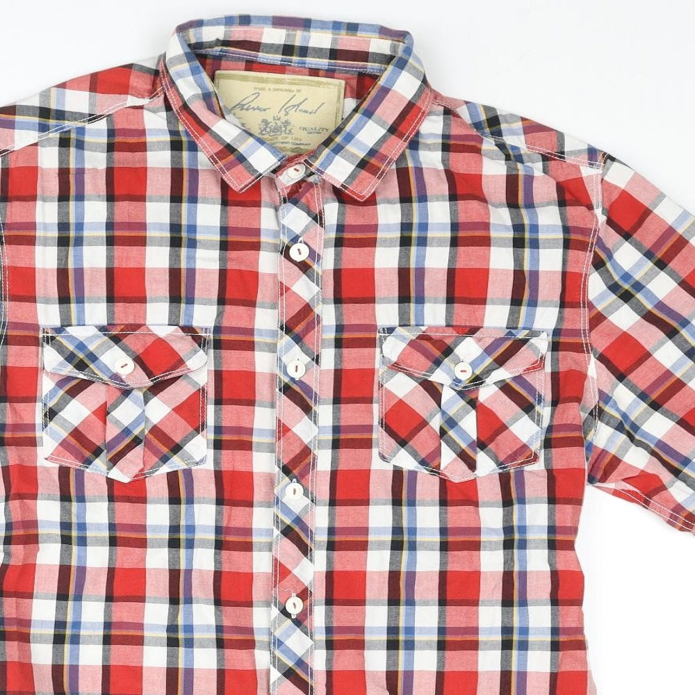 River Island Mens Multicoloured Check Cotton Button-Up Size M Collared Button