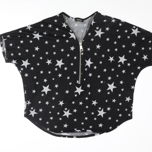 Look Again Womens Black V-Neck Geometric Polyester Pullover Jumper Size 16 - Star Print