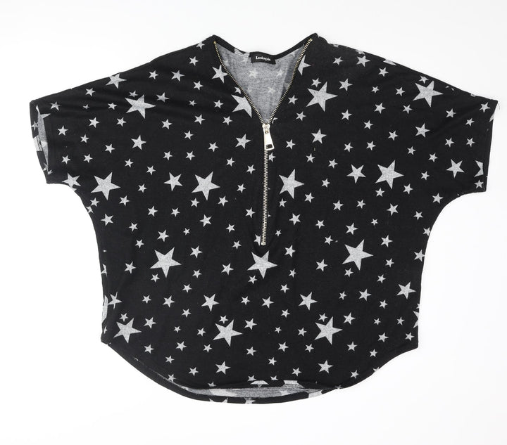 Look Again Womens Black V-Neck Geometric Polyester Pullover Jumper Size 16 - Star Print