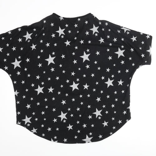 Look Again Womens Black V-Neck Geometric Polyester Pullover Jumper Size 16 - Star Print