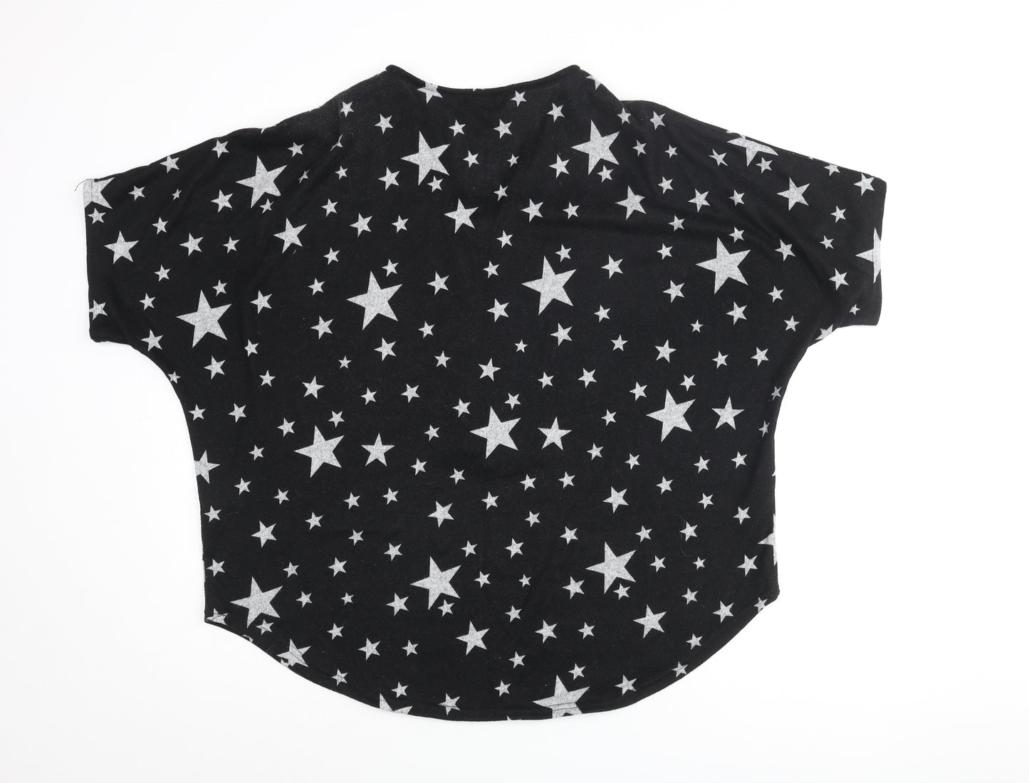 Look Again Womens Black V-Neck Geometric Polyester Pullover Jumper Size 16 - Star Print