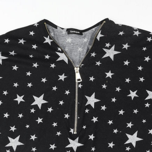 Look Again Womens Black V-Neck Geometric Polyester Pullover Jumper Size 16 - Star Print