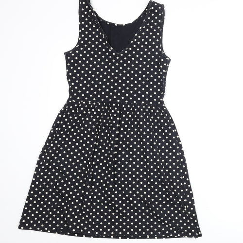 Only Womens Black Polka Dot Polyester A-Line Size S Round Neck Pullover
