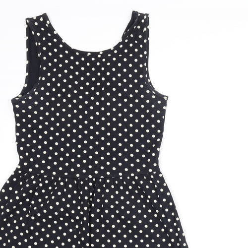 Only Womens Black Polka Dot Polyester A-Line Size S Round Neck Pullover