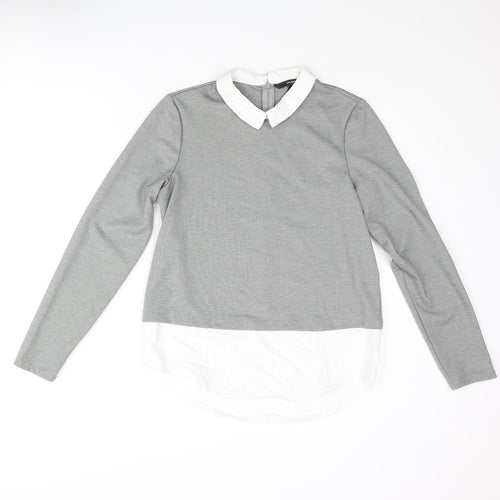 VERO MODA Womens Grey Polyester Basic Blouse Size M Collared