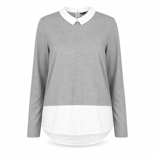 Front view of Vero Moda women’s grey polyester basic blouse, size M, collared