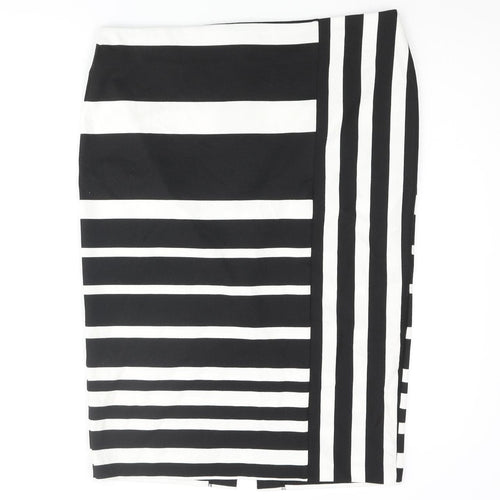 Marks and Spencer Womens Black Striped Polyester Straight & Pencil Skirt Size 14 Zip