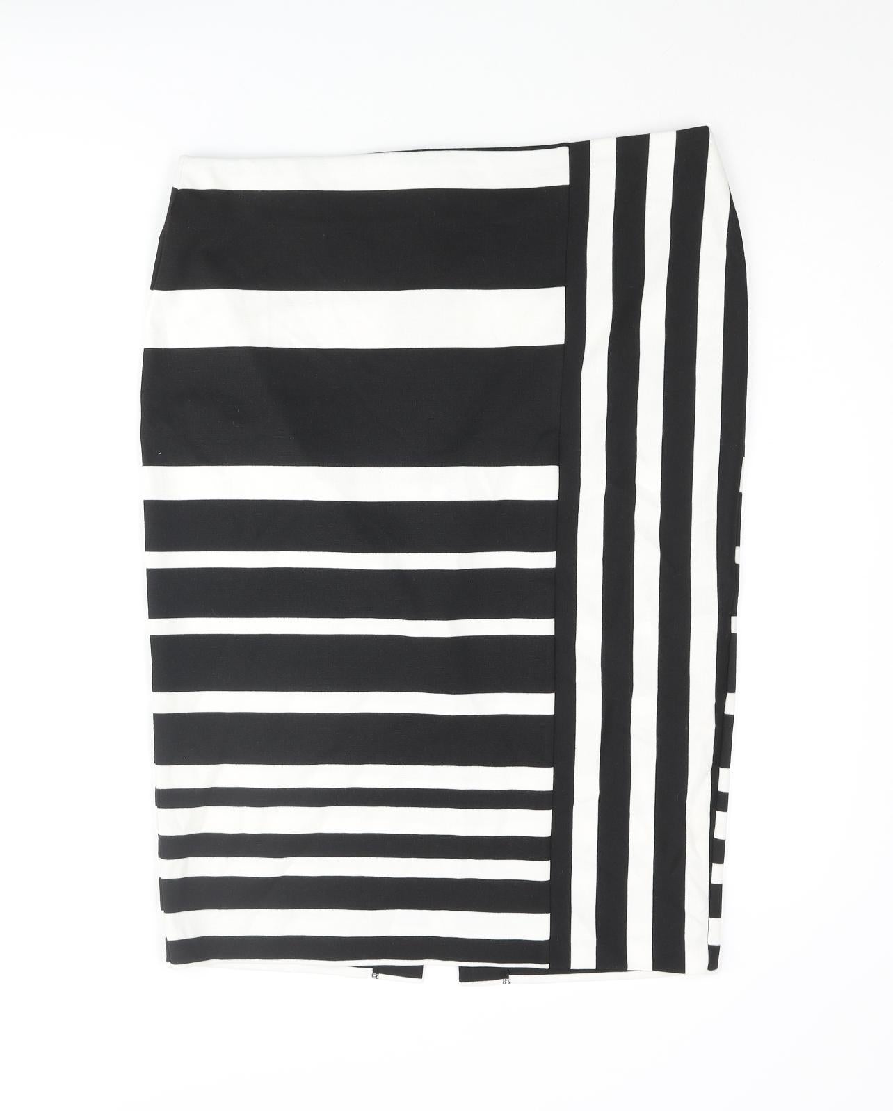 Marks and Spencer Womens Black Striped Polyester Straight & Pencil Skirt Size 14 Zip