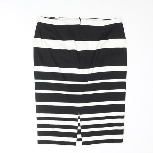 Marks and Spencer Womens Black Striped Polyester Straight & Pencil Skirt Size 14 Zip