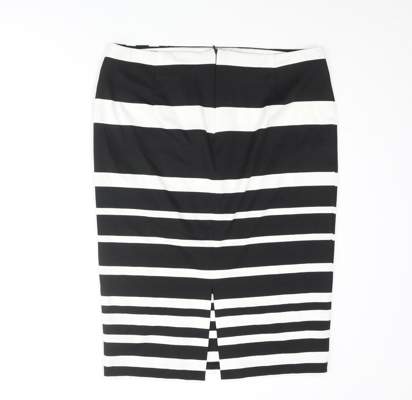 Marks and Spencer Womens Black Striped Polyester Straight & Pencil Skirt Size 14 Zip