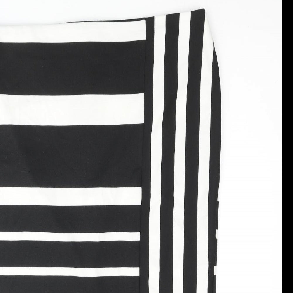 Marks and Spencer Womens Black Striped Polyester Straight & Pencil Skirt Size 14 Zip
