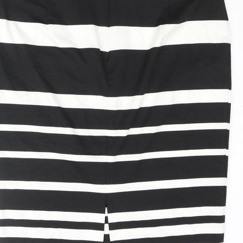 Marks and Spencer Womens Black Striped Polyester Straight & Pencil Skirt Size 14 Zip