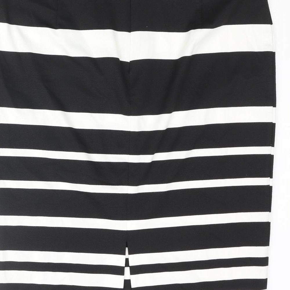 Marks and Spencer Womens Black Striped Polyester Straight & Pencil Skirt Size 14 Zip