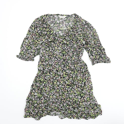 Miss Selfridge Womens Multicoloured Floral Viscose Mini Size 8 V-Neck Pullover - Frill