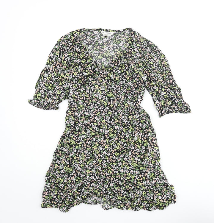 Miss Selfridge Womens Multicoloured Floral Viscose Mini Size 8 V-Neck Pullover - Frill