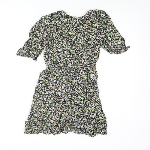 Miss Selfridge Womens Multicoloured Floral Viscose Mini Size 8 V-Neck Pullover - Frill