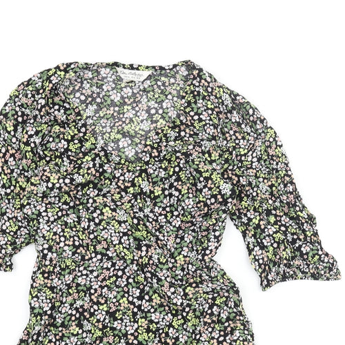 Miss Selfridge Womens Multicoloured Floral Viscose Mini Size 8 V-Neck Pullover - Frill