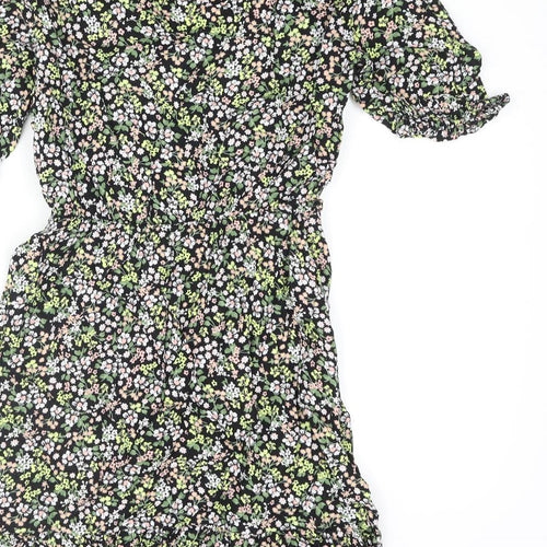 Miss Selfridge Womens Multicoloured Floral Viscose Mini Size 8 V-Neck Pullover - Frill