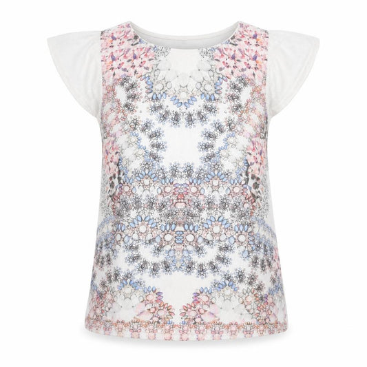 Front view of Dorothy Perkins women’s white polyester basic blouse, size UK 12, round neck - gemstone print