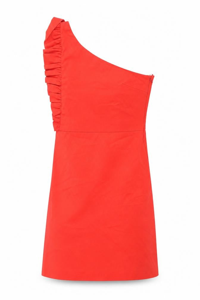 Zara Womens Red Cotton A-Line Size XS One Shoulder Zip - Frill