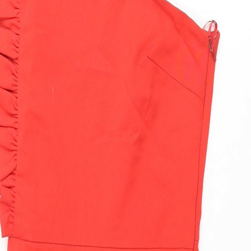 Zara Womens Red Cotton A-Line Size XS One Shoulder Zip - Frill