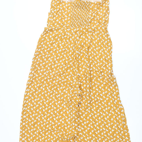 New Look Womens Yellow Floral Viscose Jumpsuit One-Piece Size 12 L27 in Button